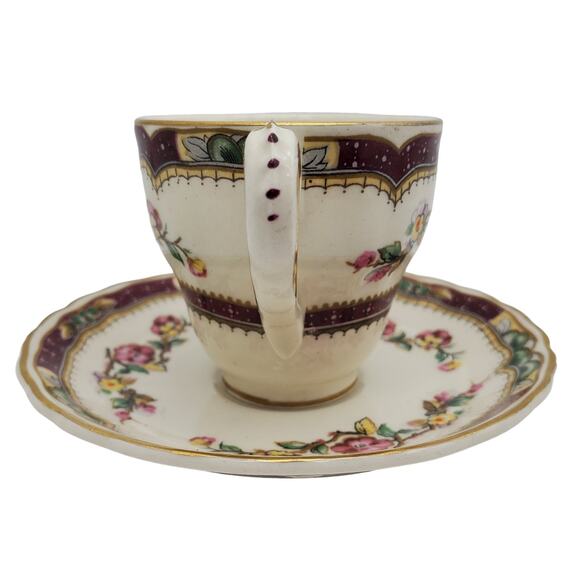 Grindley Demitasse Cup Saucer English China Vintage Floral Pink Red Pattern - Picture 10 of 14